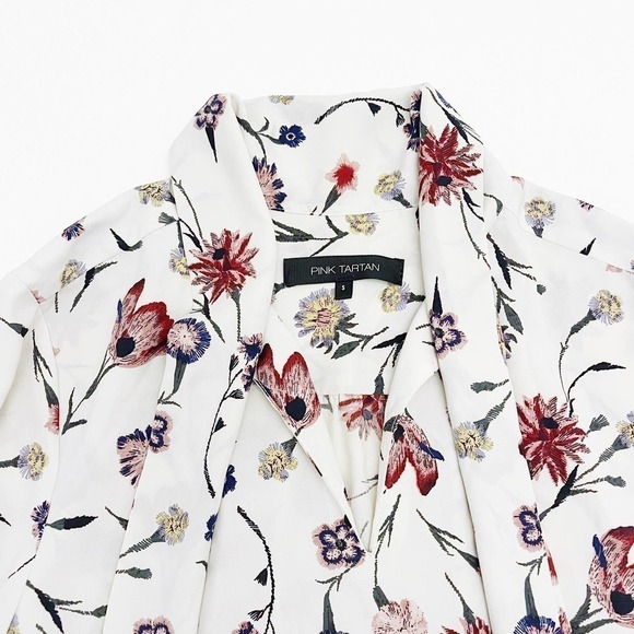 Pink Tartan Flower Printed Long Sleeve Button Blouse SZ S - Picture 3 of 6